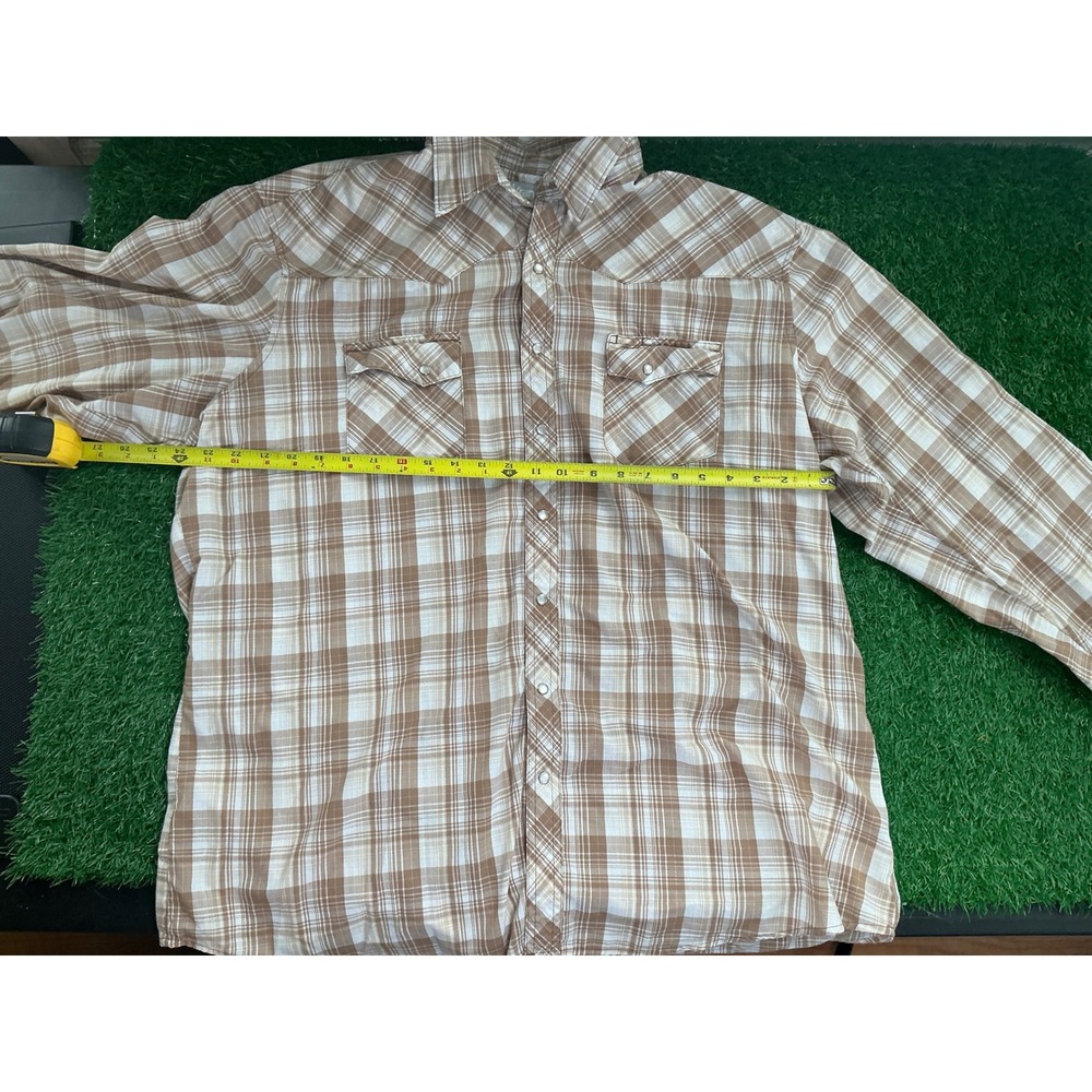 Wrangler Wrancher Shirts Mens 2XL Brown Plaid Pearl Snap Western Long Sleeve